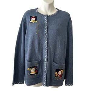 Vintage breckenridge cardigan Christmas sweater winter holiday snowman pockets L